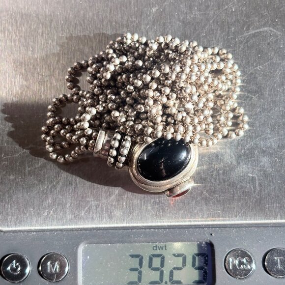 Joseph Esposito Sterling Silver 925 Black Onyx Amber Beaded Necklace 18.5" - Picture 14 of 15